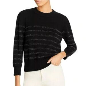Rails Allegra Cashmere Cotton Metallic Stripe Sweater Black Silver Size XS